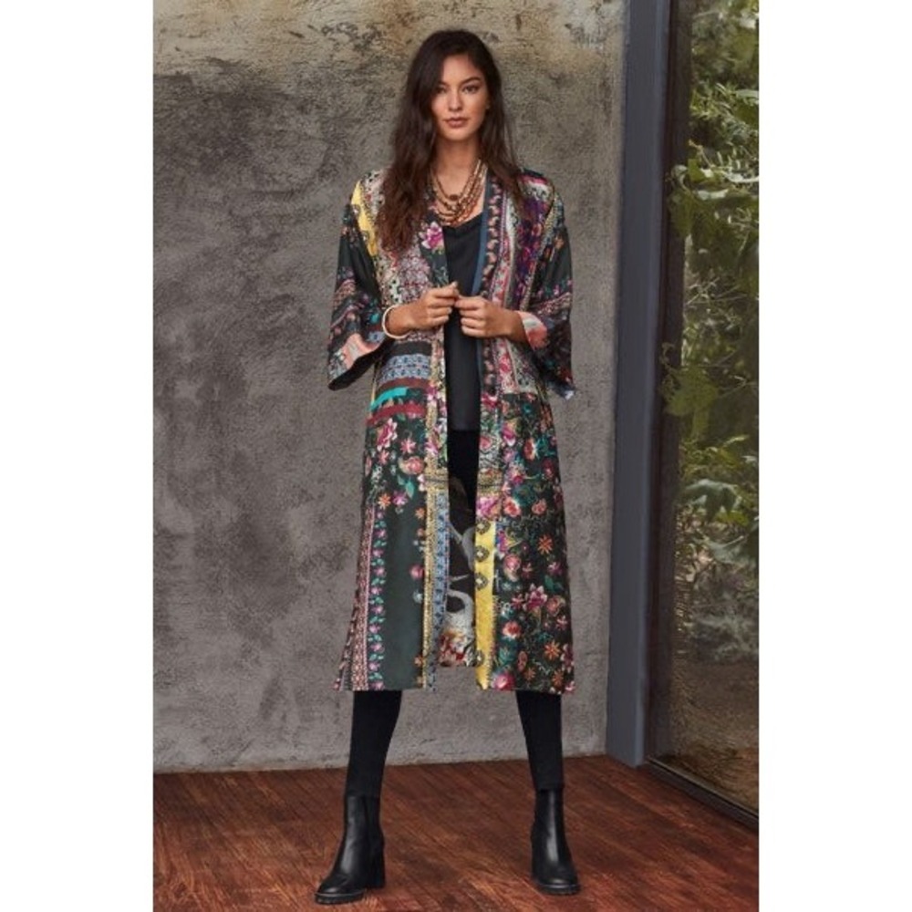 Johnny Was‎ Silk Kimono Janice Gabrielle Duster Floral Open Front Robe Large